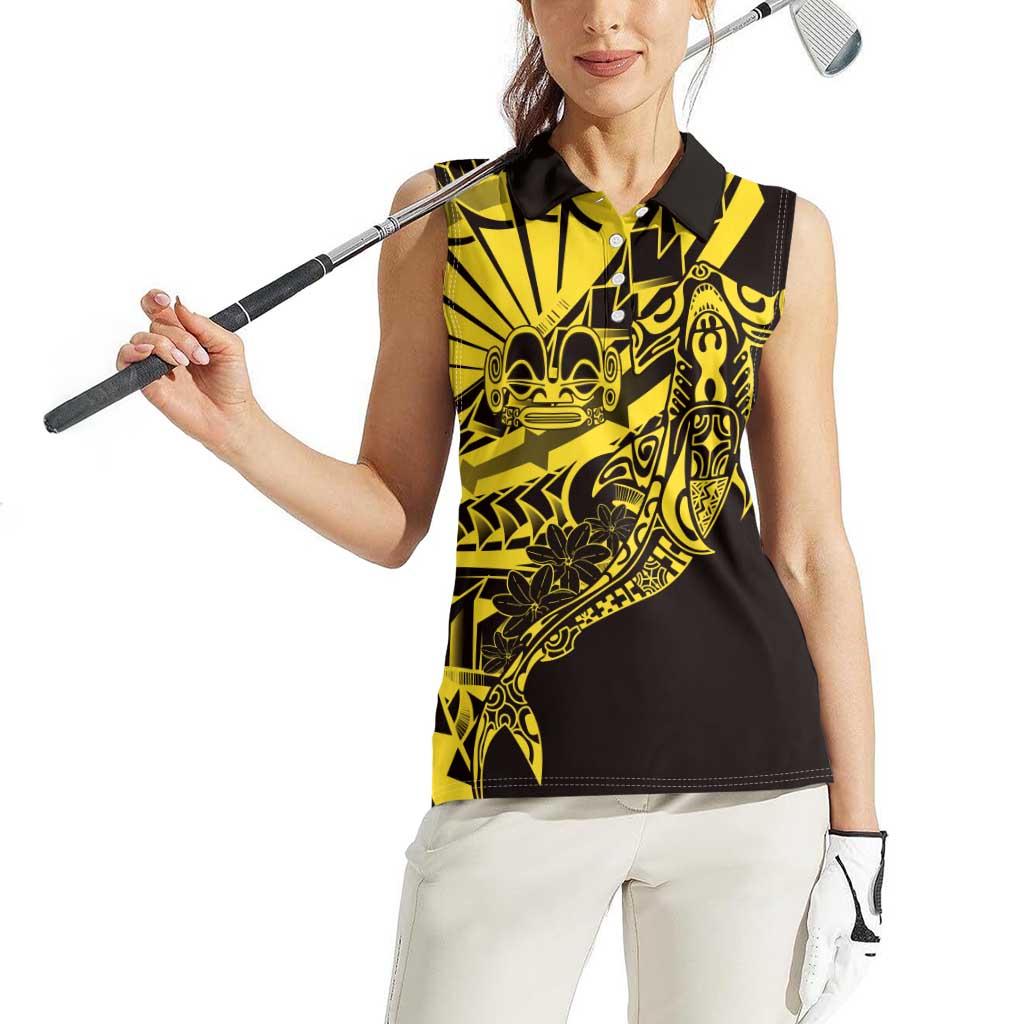 Yellow Marquesas Islands Women Sleeveless Polo Shirt Marquesan Matatiki Hammerhead Shark Patutiki - Polynesian Pride