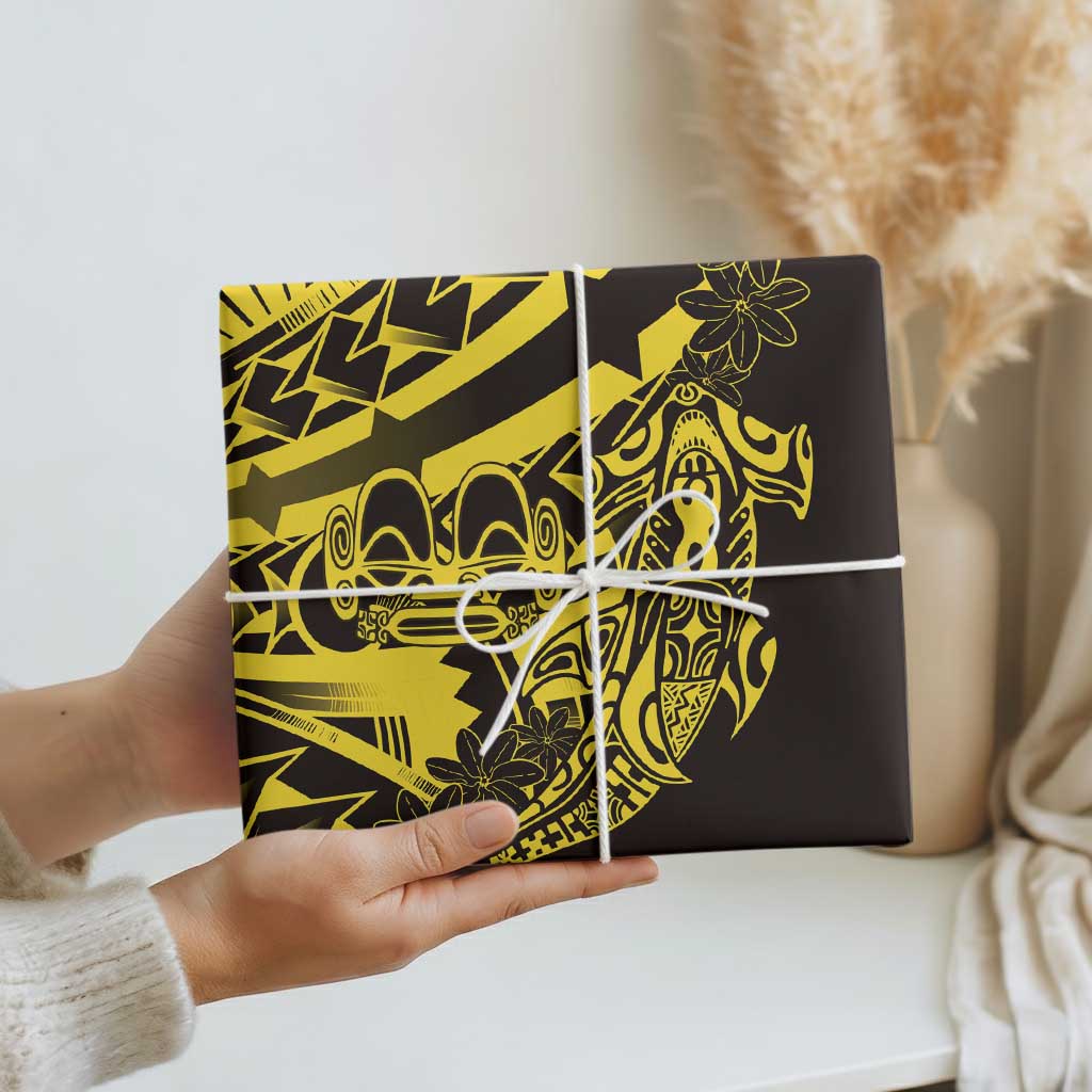 Yellow Marquesas Islands Wrapping Paper Marquesan Matatiki Hammerhead Shark Patutiki - Polynesian Pride