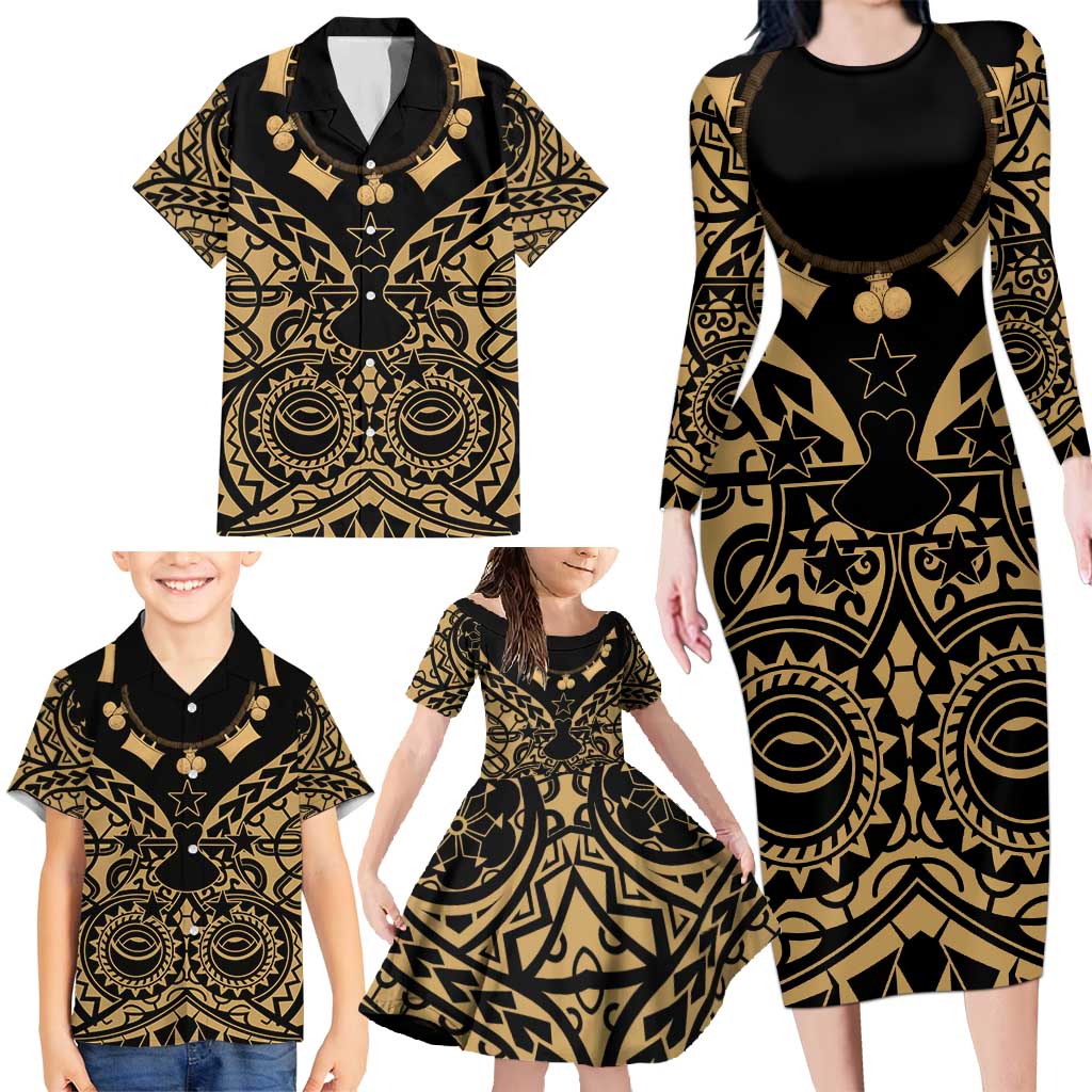 Austral Islands Family Matching Long Sleeve Bodycon Dress and Hawaiian Shirt Tuhaa Pae Penu Stars Necklace Gold LT14 - Polynesian Pride