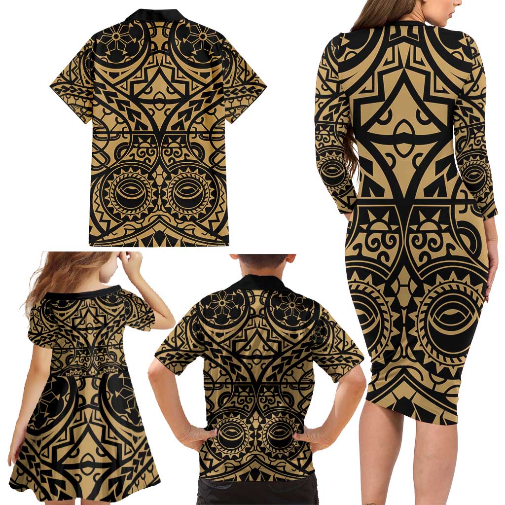 Austral Islands Family Matching Long Sleeve Bodycon Dress and Hawaiian Shirt Tuhaa Pae Penu Stars Necklace Gold LT14 - Polynesian Pride