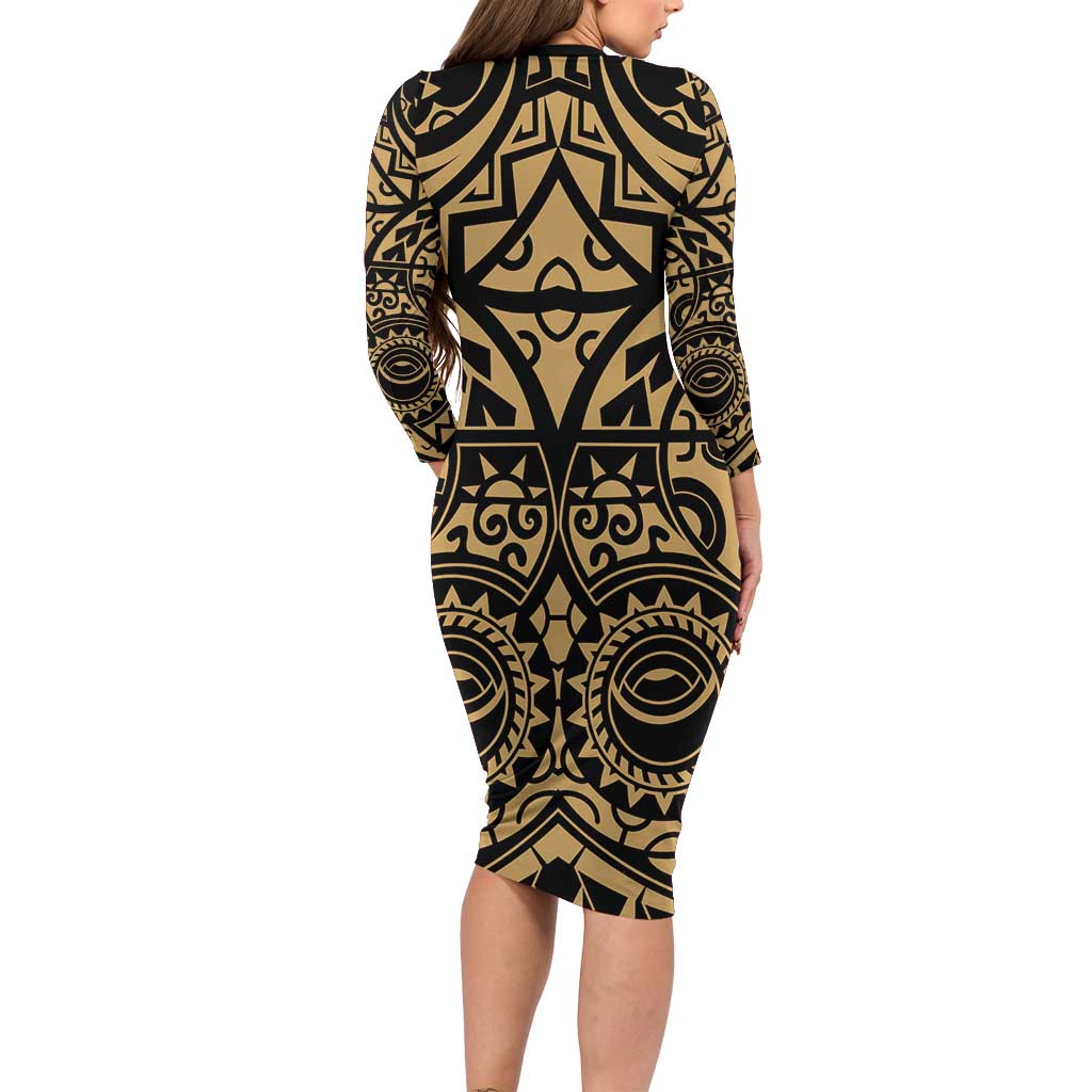 Austral Islands Family Matching Long Sleeve Bodycon Dress and Hawaiian Shirt Tuhaa Pae Penu Stars Necklace Gold LT14 - Polynesian Pride
