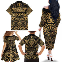 Austral Islands Family Matching Off The Shoulder Long Sleeve Dress and Hawaiian Shirt Tuhaa Pae Penu Stars Necklace Gold LT14 - Polynesian Pride
