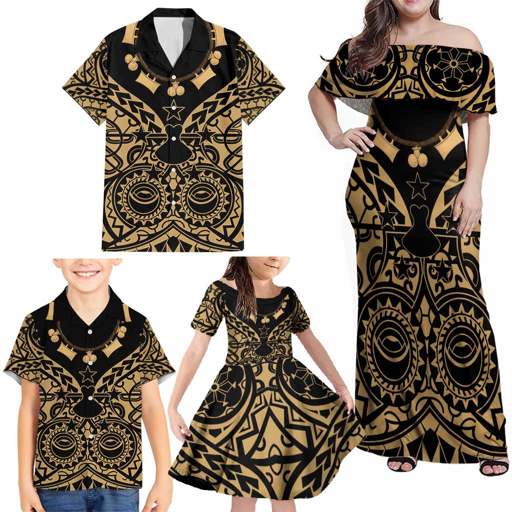Austral Islands Family Matching Off Shoulder Maxi Dress and Hawaiian Shirt Tuhaa Pae Penu Stars Necklace Gold - Polynesian Pride