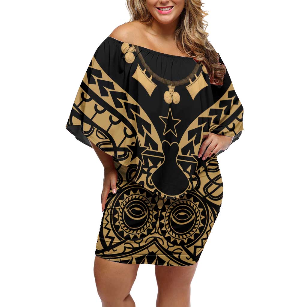 Austral Islands Family Matching Off Shoulder Short Dress and Hawaiian Shirt Tuhaa Pae Penu Stars Necklace Gold - Polynesian Pride