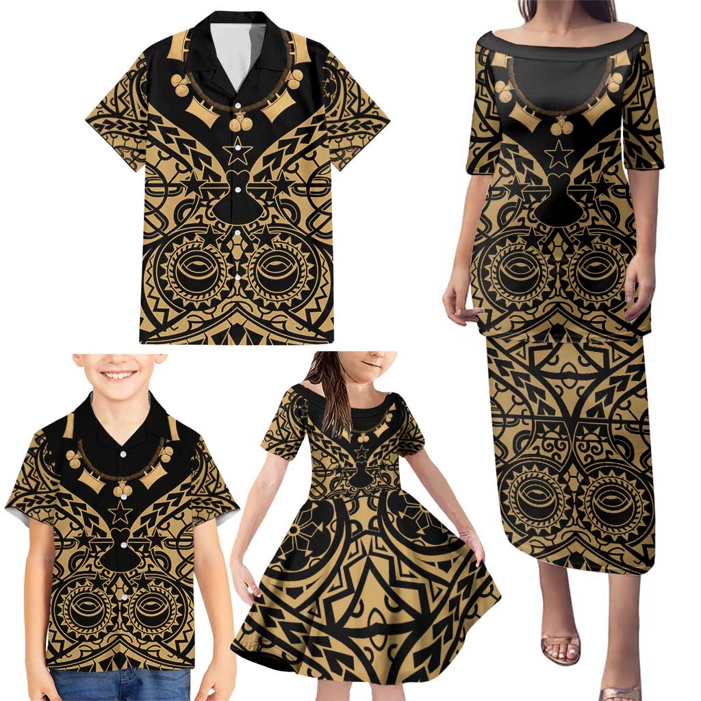 Austral Islands Family Matching Puletasi and Hawaiian Shirt Tuhaa Pae Penu Stars Necklace Gold LT14 - Polynesian Pride