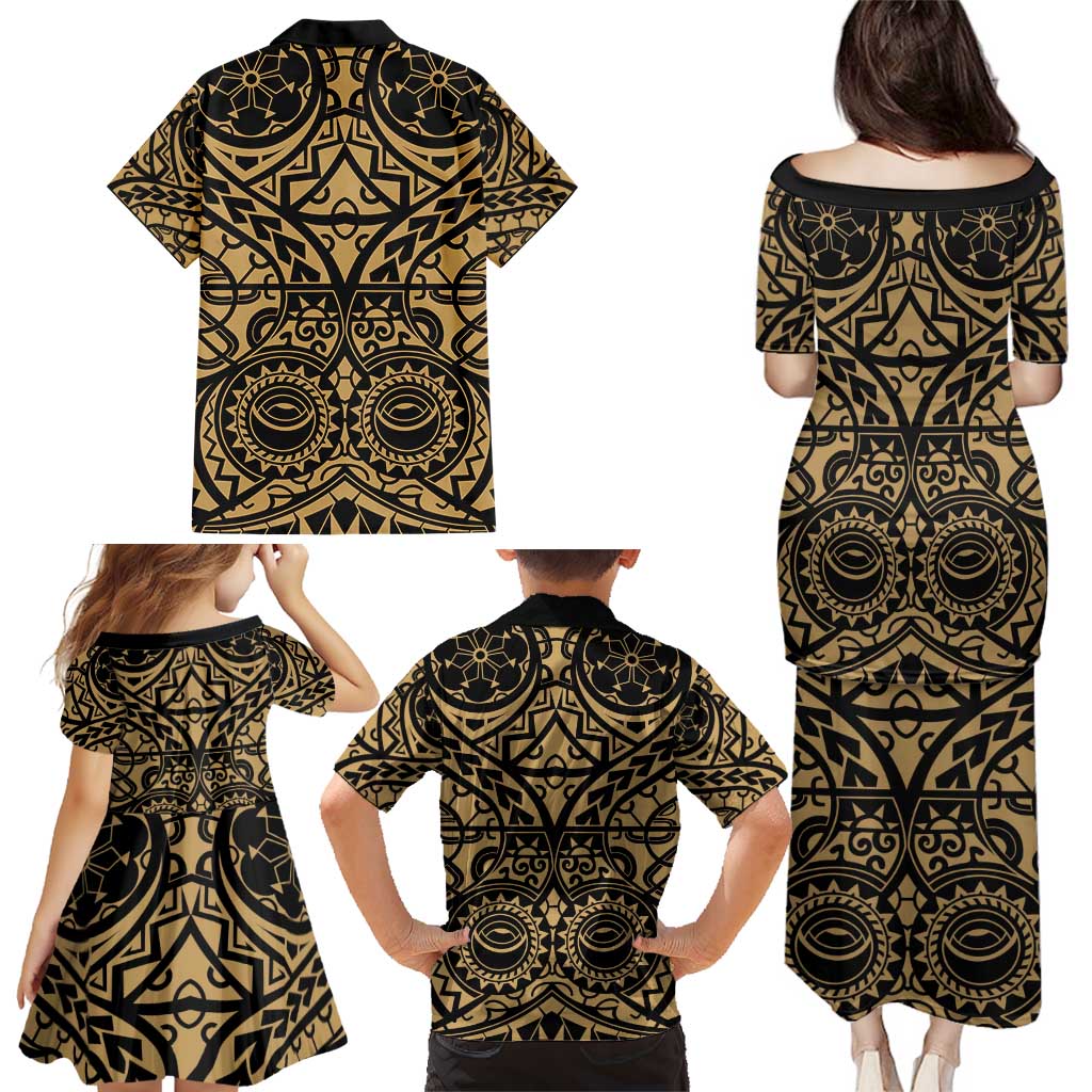 Austral Islands Family Matching Puletasi and Hawaiian Shirt Tuhaa Pae Penu Stars Necklace Gold LT14 - Polynesian Pride