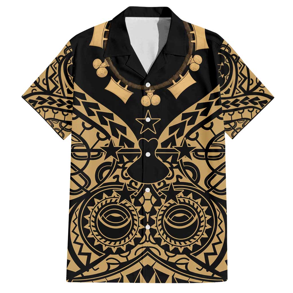 Austral Islands Family Matching Puletasi and Hawaiian Shirt Tuhaa Pae Penu Stars Necklace Gold LT14 Dad's Shirt - Short Sleeve Gold - Polynesian Pride