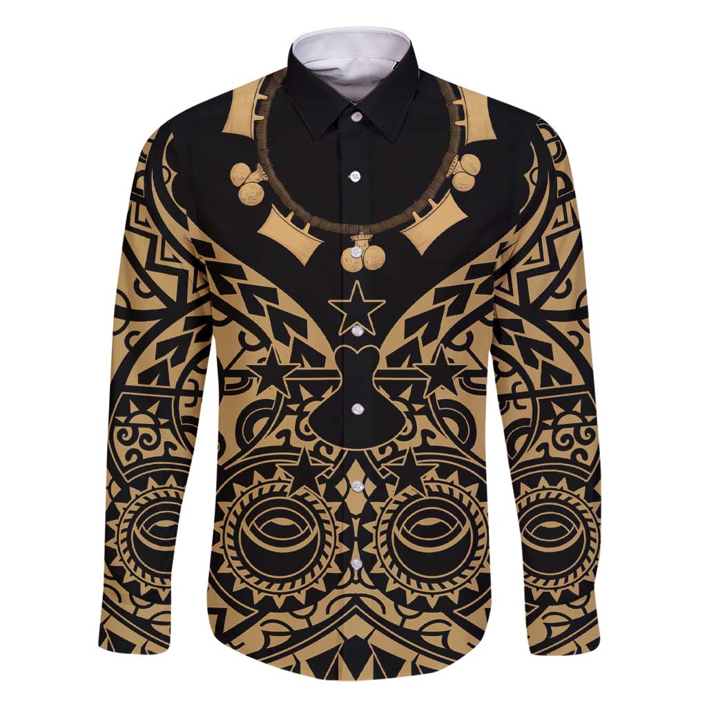 Austral Islands Family Matching Short Sleeve Bodycon Dress and Hawaiian Shirt Tuhaa Pae Penu Stars Necklace Gold LT14 Dad's Shirt - Long Sleeve Gold - Polynesian Pride