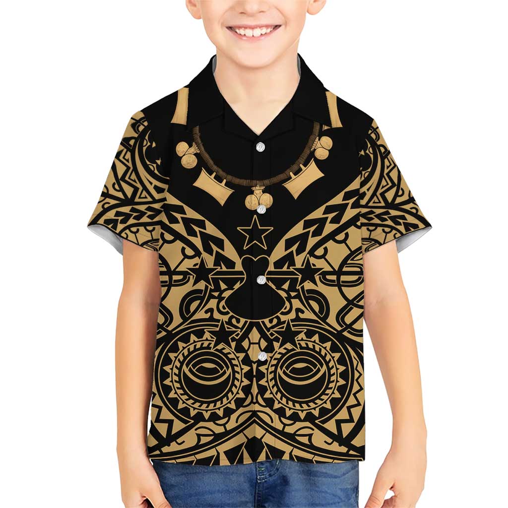 Austral Islands Family Matching Short Sleeve Bodycon Dress and Hawaiian Shirt Tuhaa Pae Penu Stars Necklace Gold LT14 Son's Shirt Gold - Polynesian Pride