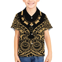 Austral Islands Family Matching Short Sleeve Bodycon Dress and Hawaiian Shirt Tuhaa Pae Penu Stars Necklace Gold LT14 Son's Shirt Gold - Polynesian Pride