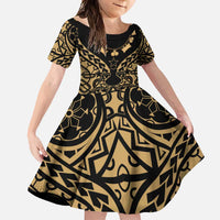 Austral Islands Family Matching Summer Maxi Dress and Hawaiian Shirt Tuhaa Pae Penu Stars Necklace Gold LT14 Daughter's Dress Gold - Polynesian Pride