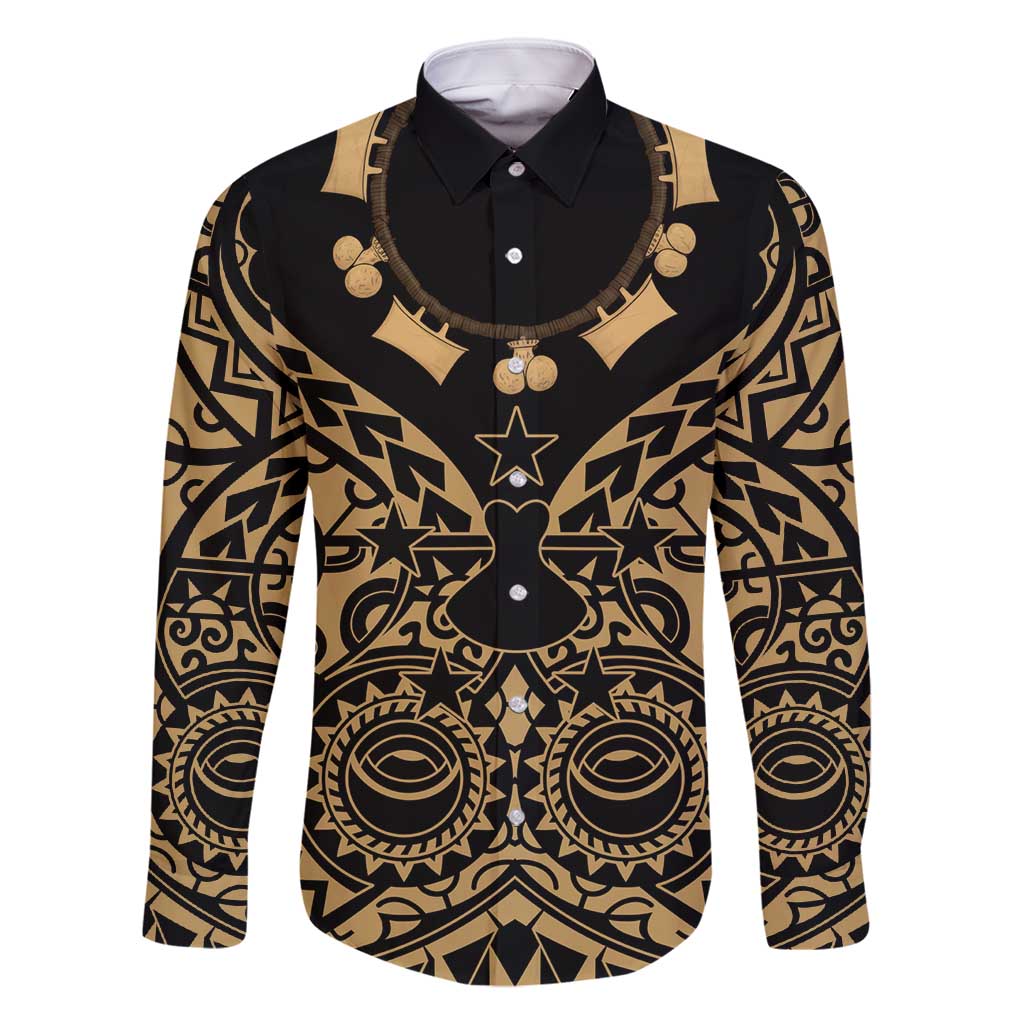 Austral Islands Family Matching Summer Maxi Dress and Hawaiian Shirt Tuhaa Pae Penu Stars Necklace Gold LT14 Dad's Shirt - Long Sleeve Gold - Polynesian Pride