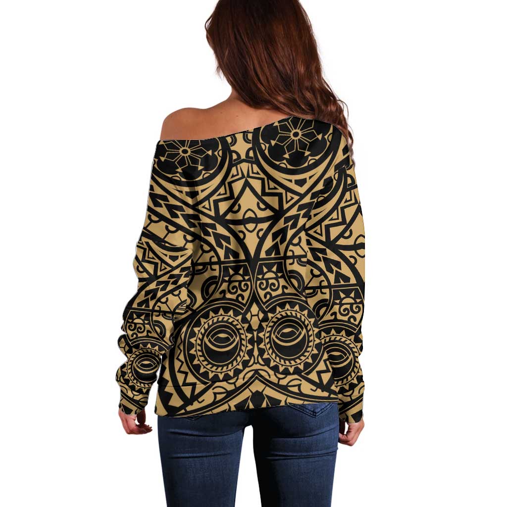 Austral Islands Off Shoulder Sweater Tuhaa Pae Penu Stars Necklace Gold - Polynesian Pride