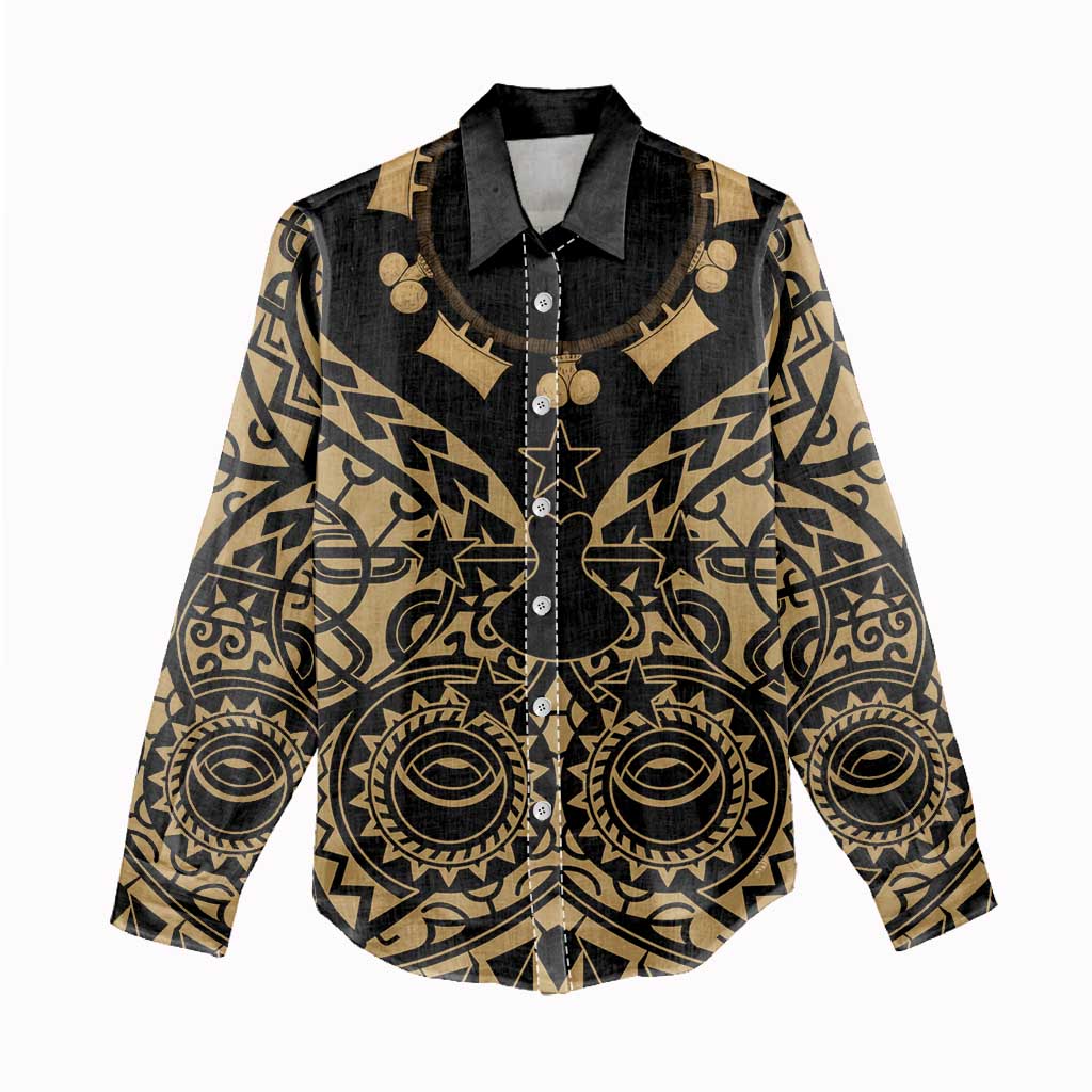 Austral Islands Women Casual Shirt Tuhaa Pae Penu Stars Necklace Gold - Polynesian Pride