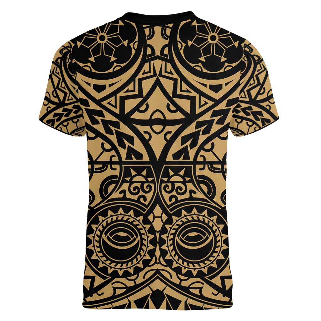 Austral Islands Women V-Neck T-Shirt Tuhaa Pae Penu Stars Necklace Gold LT14 - Polynesian Pride