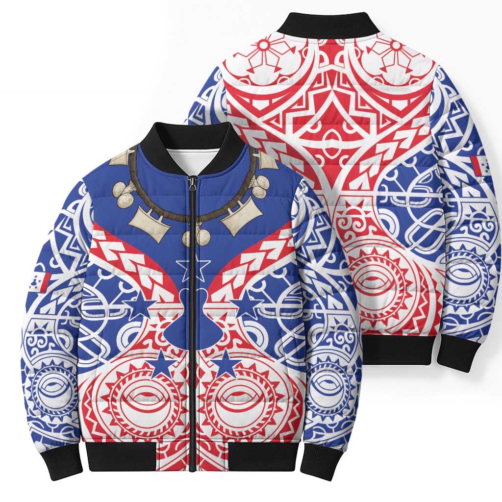Austral Islands Bomber Puffer Jacket Tuhaa Pae Penu Stars Necklace Red - Polynesian Pride