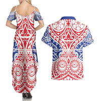 Austral Islands Couples Matching Summer Maxi Dress and Hawaiian Shirt Tuhaa Pae Penu Stars Necklace Red LT14 - Polynesian Pride