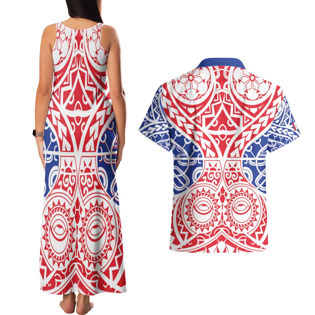 Austral Islands Couples Matching Tank Maxi Dress and Hawaiian Shirt Tuhaa Pae Penu Stars Necklace Red LT14 - Polynesian Pride