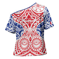 Austral Islands Cross Shoulder Shirt Tuhaa Pae Penu Stars Necklace Red - Polynesian Pride