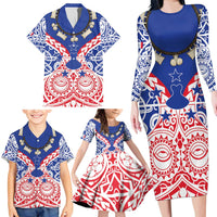 Austral Islands Family Matching Long Sleeve Bodycon Dress and Hawaiian Shirt Tuhaa Pae Penu Stars Necklace Red - Polynesian Pride