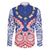 Austral Islands Family Matching Off The Shoulder Long Sleeve Dress and Hawaiian Shirt Tuhaa Pae Penu Stars Necklace Red - Polynesian Pride