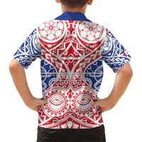 Austral Islands Family Matching Off Shoulder Short Dress and Hawaiian Shirt Tuhaa Pae Penu Stars Necklace Red - Polynesian Pride