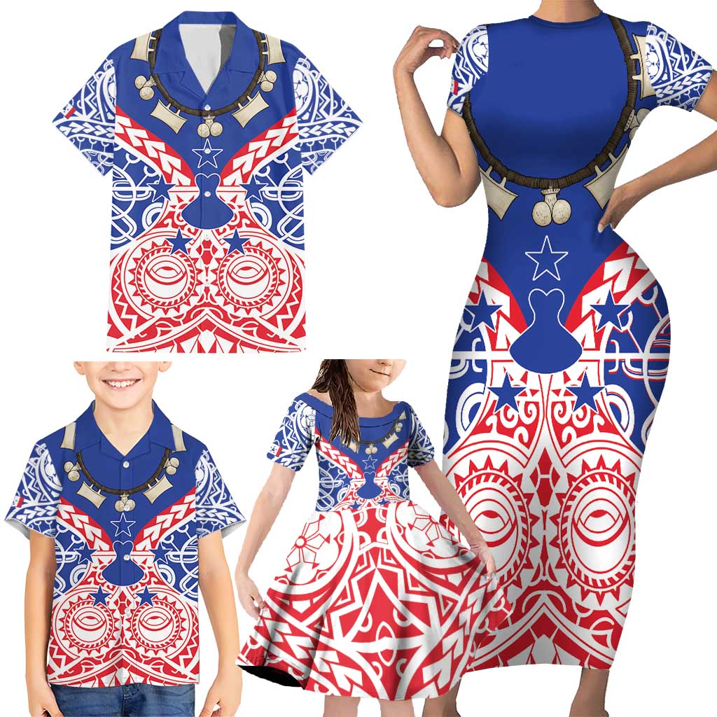 Austral Islands Family Matching Short Sleeve Bodycon Dress and Hawaiian Shirt Tuhaa Pae Penu Stars Necklace Red LT14 - Polynesian Pride