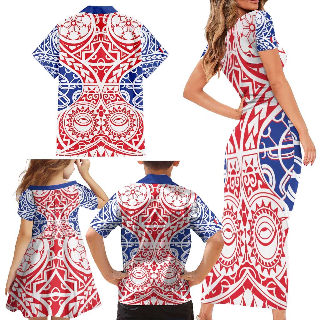 Austral Islands Family Matching Short Sleeve Bodycon Dress and Hawaiian Shirt Tuhaa Pae Penu Stars Necklace Red LT14 - Polynesian Pride