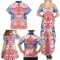 Austral Islands Family Matching Summer Maxi Dress and Hawaiian Shirt Tuhaa Pae Penu Stars Necklace Red LT14 - Polynesian Pride