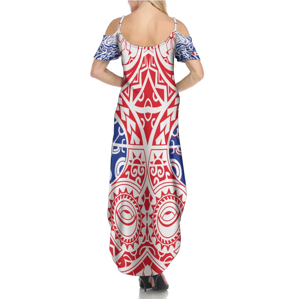 Austral Islands Family Matching Summer Maxi Dress and Hawaiian Shirt Tuhaa Pae Penu Stars Necklace Red LT14 - Polynesian Pride