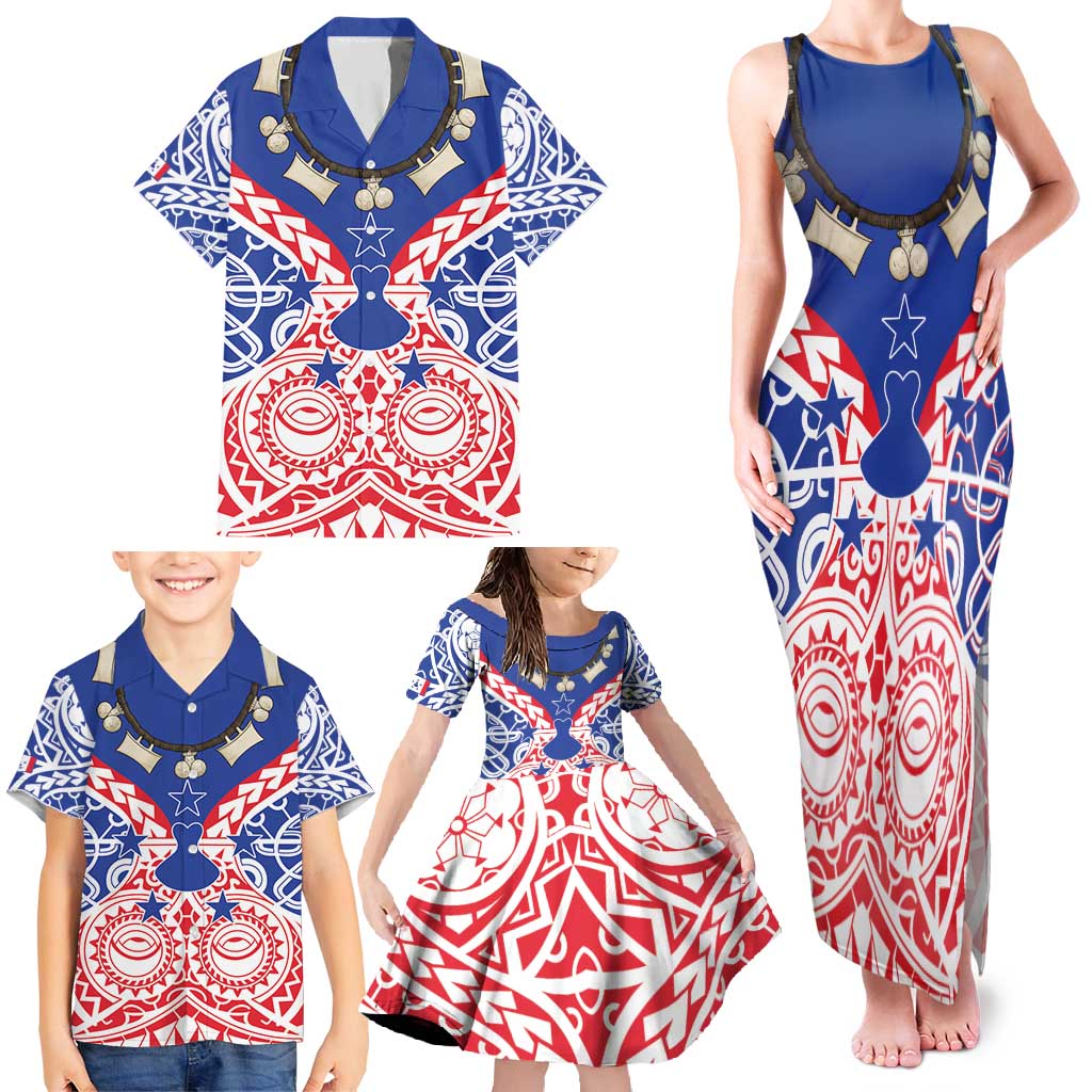 Austral Islands Family Matching Tank Maxi Dress and Hawaiian Shirt Tuhaa Pae Penu Stars Necklace Red LT14 - Polynesian Pride