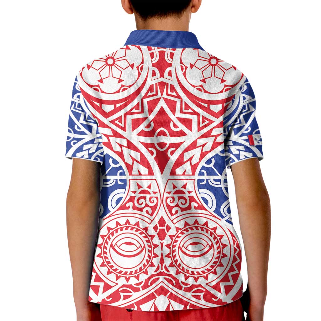 Austral Islands Kid Polo Shirt Tuhaa Pae Penu Stars Necklace Red - Polynesian Pride