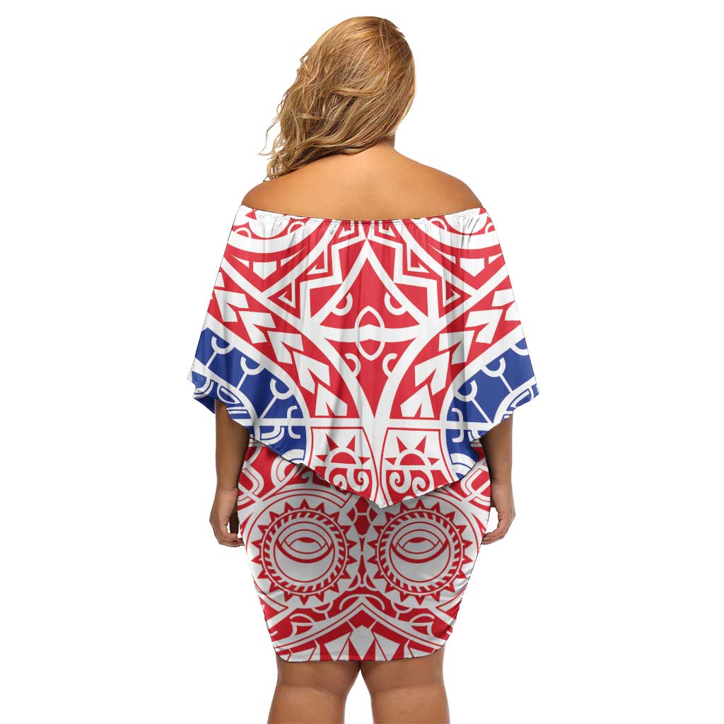 Austral Islands Off Shoulder Short Dress Tuhaa Pae Penu Stars Necklace Red LT14 - Polynesian Pride