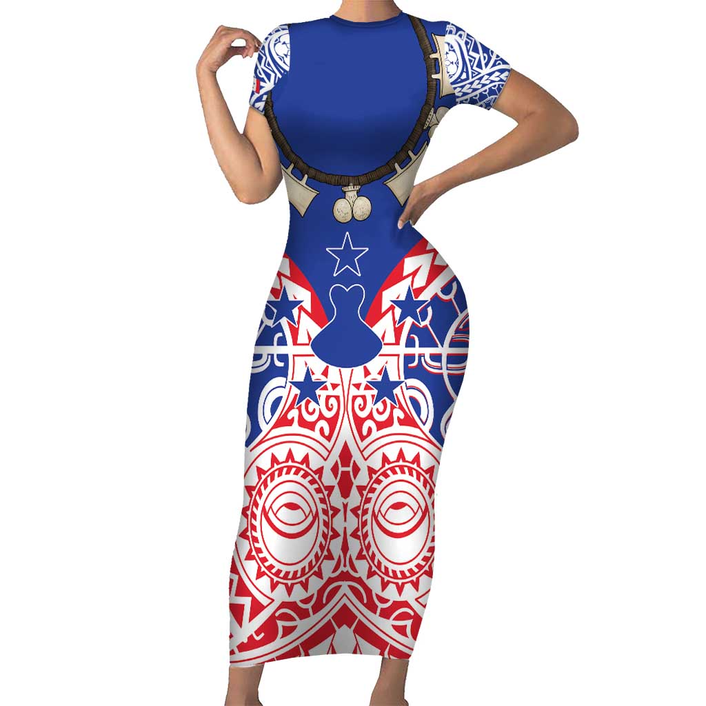 Austral Islands Short Sleeve Bodycon Dress Tuhaa Pae Penu Stars Necklace Red - Polynesian Pride