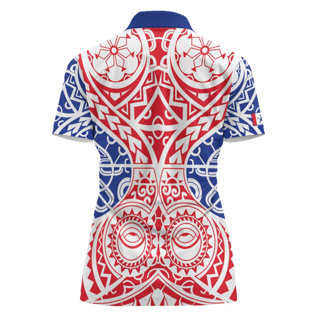 Austral Islands Women Polo Shirt Tuhaa Pae Penu Stars Necklace Red LT14 - Polynesian Pride