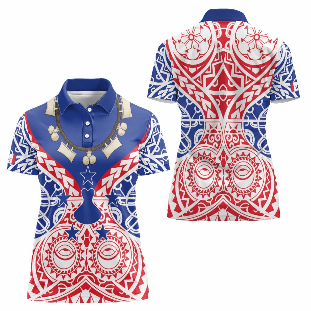 Austral Islands Women Polo Shirt Tuhaa Pae Penu Stars Necklace Red LT14 - Polynesian Pride