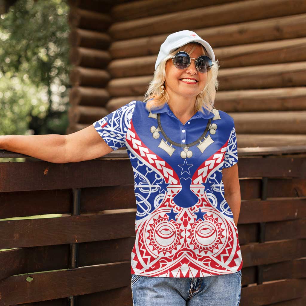 Austral Islands Women Polo Shirt Tuhaa Pae Penu Stars Necklace Red LT14 - Polynesian Pride