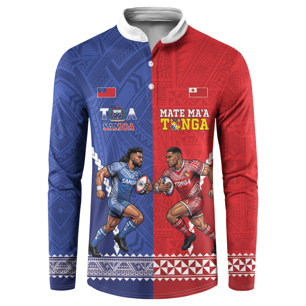Toa Samoa Mate Ma'a Tonga Rugby Together Custom Button Sweatshirt LT14 Multicolor - Polynesian Pride