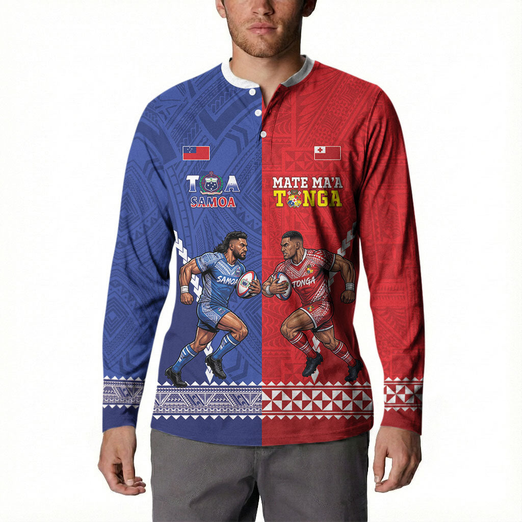 Toa Samoa Mate Ma'a Tonga Rugby Together Custom Button Sweatshirt LT14 - Polynesian Pride
