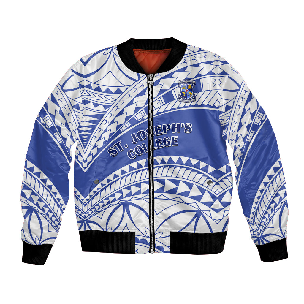 Personalised Samoa St Josephs College Bomber Jacket Marist Brothers Samoan Pattern LT14 Unisex Blue - Polynesian Pride