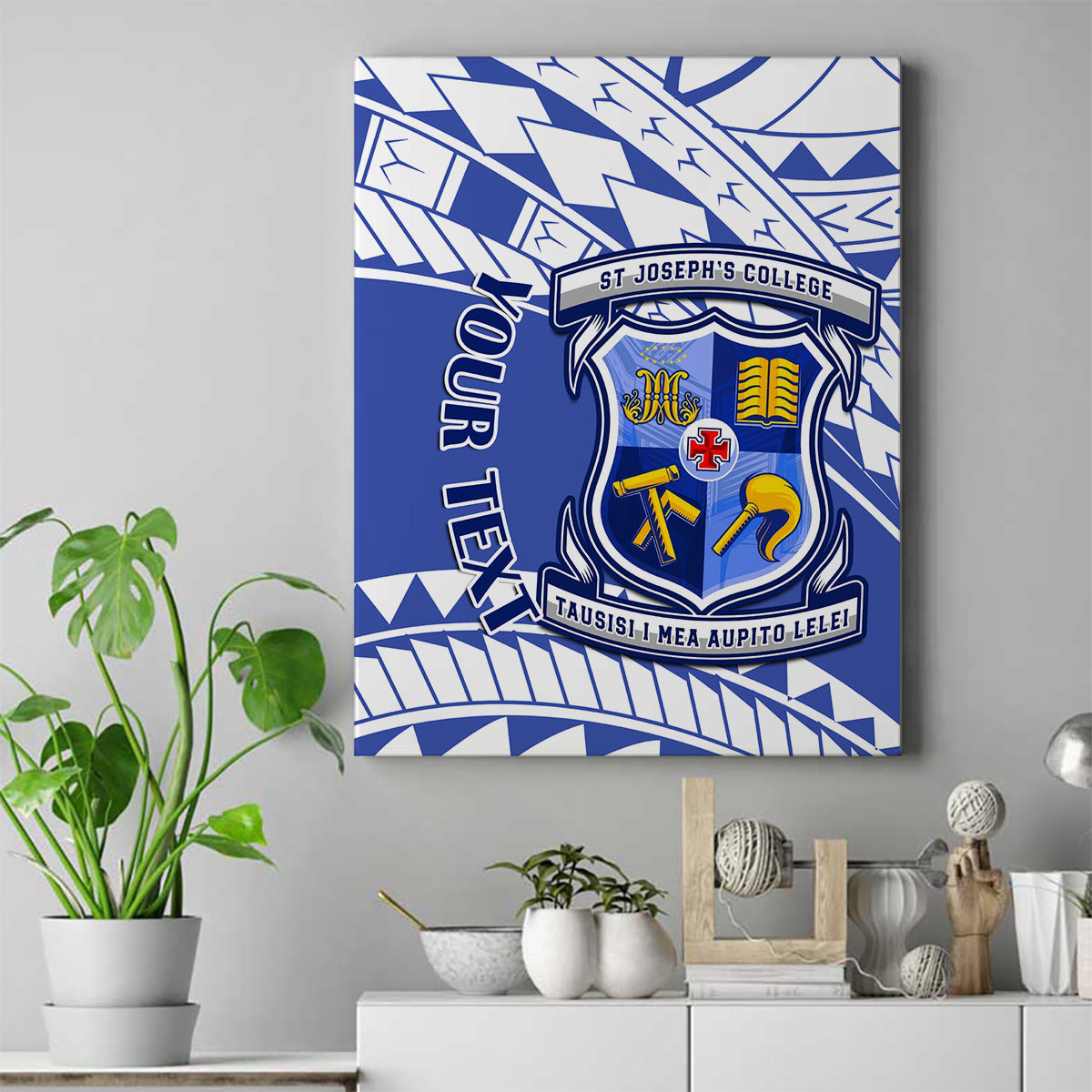 Personalised Samoa St Josephs College Canvas Wall Art Marist Brothers Samoan Pattern LT14 Blue - Polynesian Pride