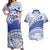 Personalised Samoa St Josephs College Couples Matching Off Shoulder Maxi Dress and Hawaiian Shirt Marist Brothers Samoan Pattern LT14 Blue - Polynesian Pride