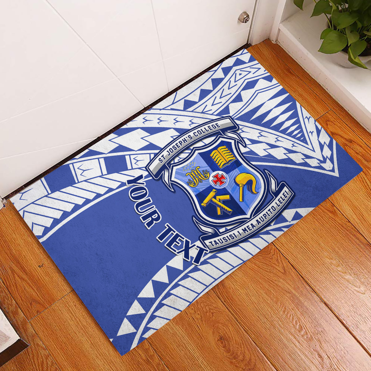 Personalised Samoa St Josephs College Rubber Doormat Marist Brothers Samoan Pattern LT14 Blue - Polynesian Pride