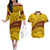 Personalised Samoa College Couples Matching Off The Shoulder Long Sleeve Dress and Hawaiian Shirt Samoan Pattern LT14 Gold - Polynesian Pride