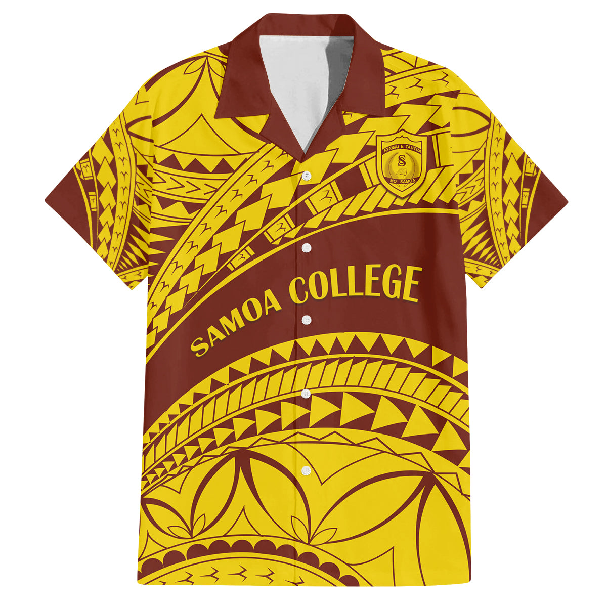 Personalised Samoa College Family Matching Tank Maxi Dress and Hawaiian Shirt Samoan Pattern LT14 Dad's Shirt - Short Sleeve Gold - Polynesian Pride