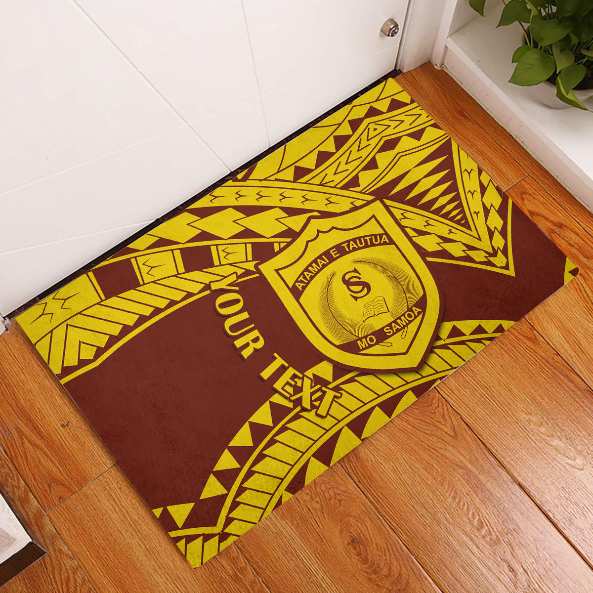 Personalised Samoa College Rubber Doormat Samoan Pattern LT14 Gold - Polynesian Pride