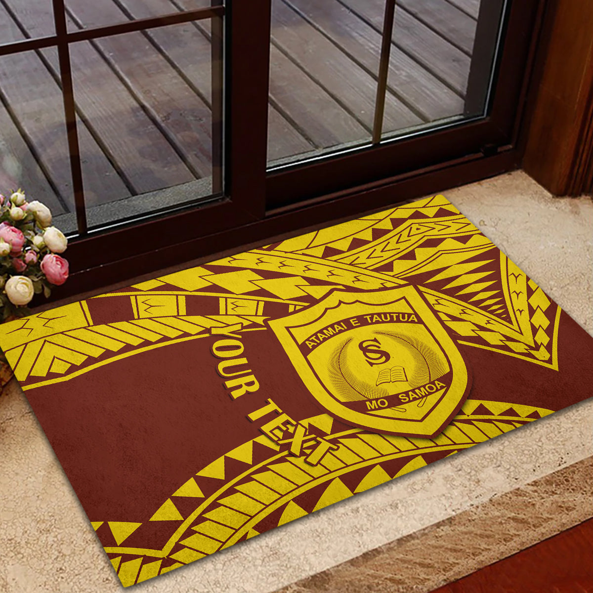 Personalised Samoa College Rubber Doormat Samoan Pattern LT14 - Polynesian Pride