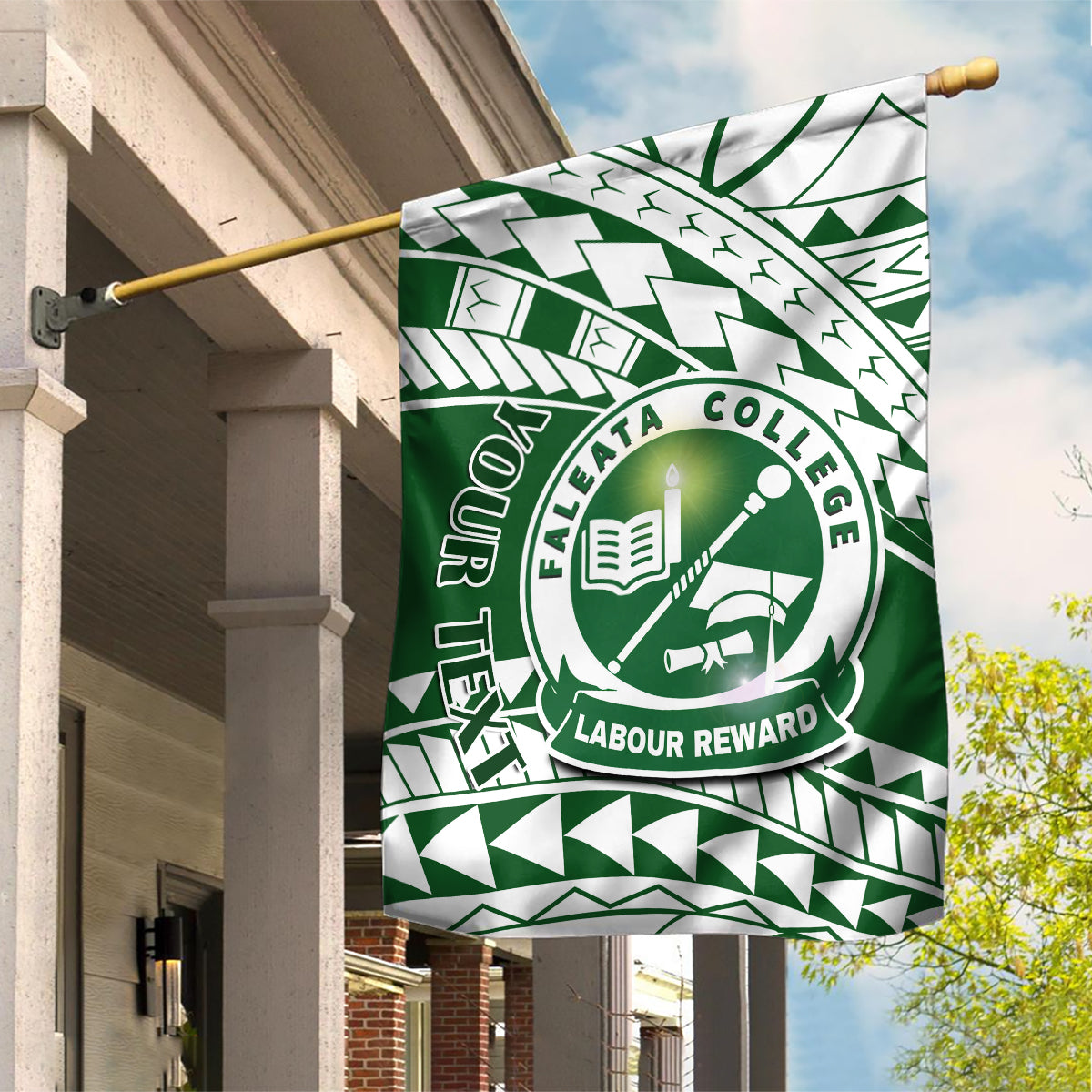 Personalised Samoa Faleata College Garden Flag Samoan Pattern LT14 House Flag Green - Polynesian Pride