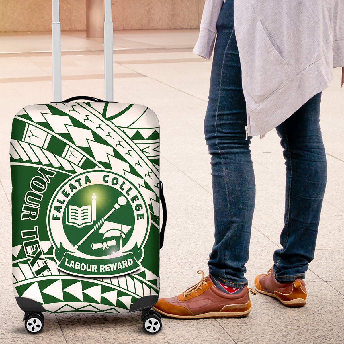 Personalised Samoa Faleata College Luggage Cover Samoan Pattern LT14 Green - Polynesian Pride