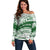 Personalised Samoa Faleata College Off Shoulder Sweater Samoan Pattern LT14 Women Green - Polynesian Pride